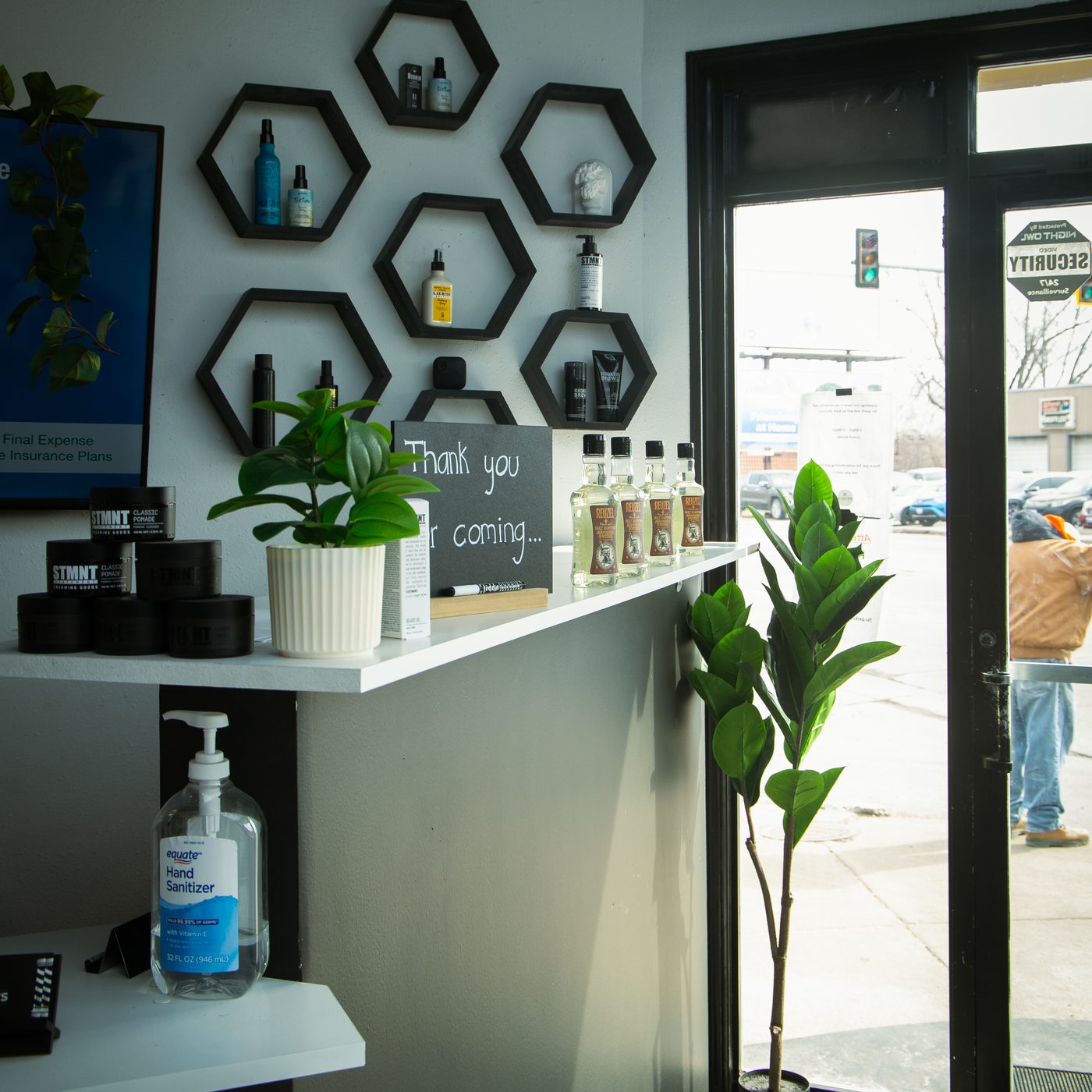 The front counter and product shelving